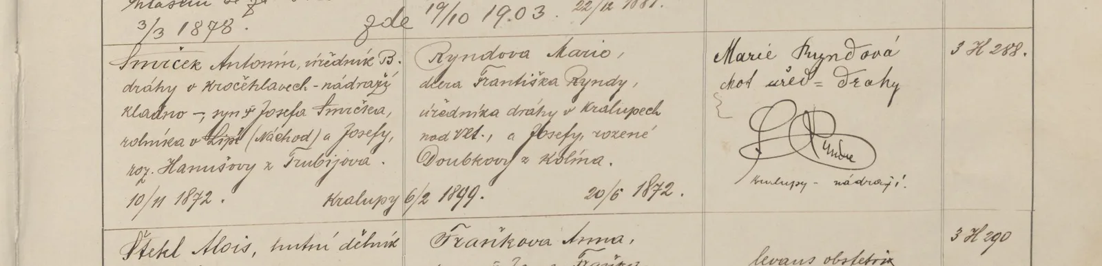 Rodičovské sloupce zápisu Ludviky Smrčkové.