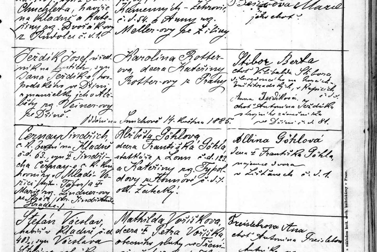 Výřez otcovského a mateřského sloupce ze zápisu Theodora Ježdíka.